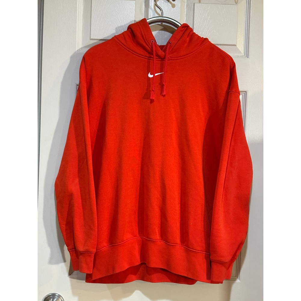 Nike Sportswear Essential‎ Mini Swoosh Hoodie Red Fleece Pullover Mens Medium